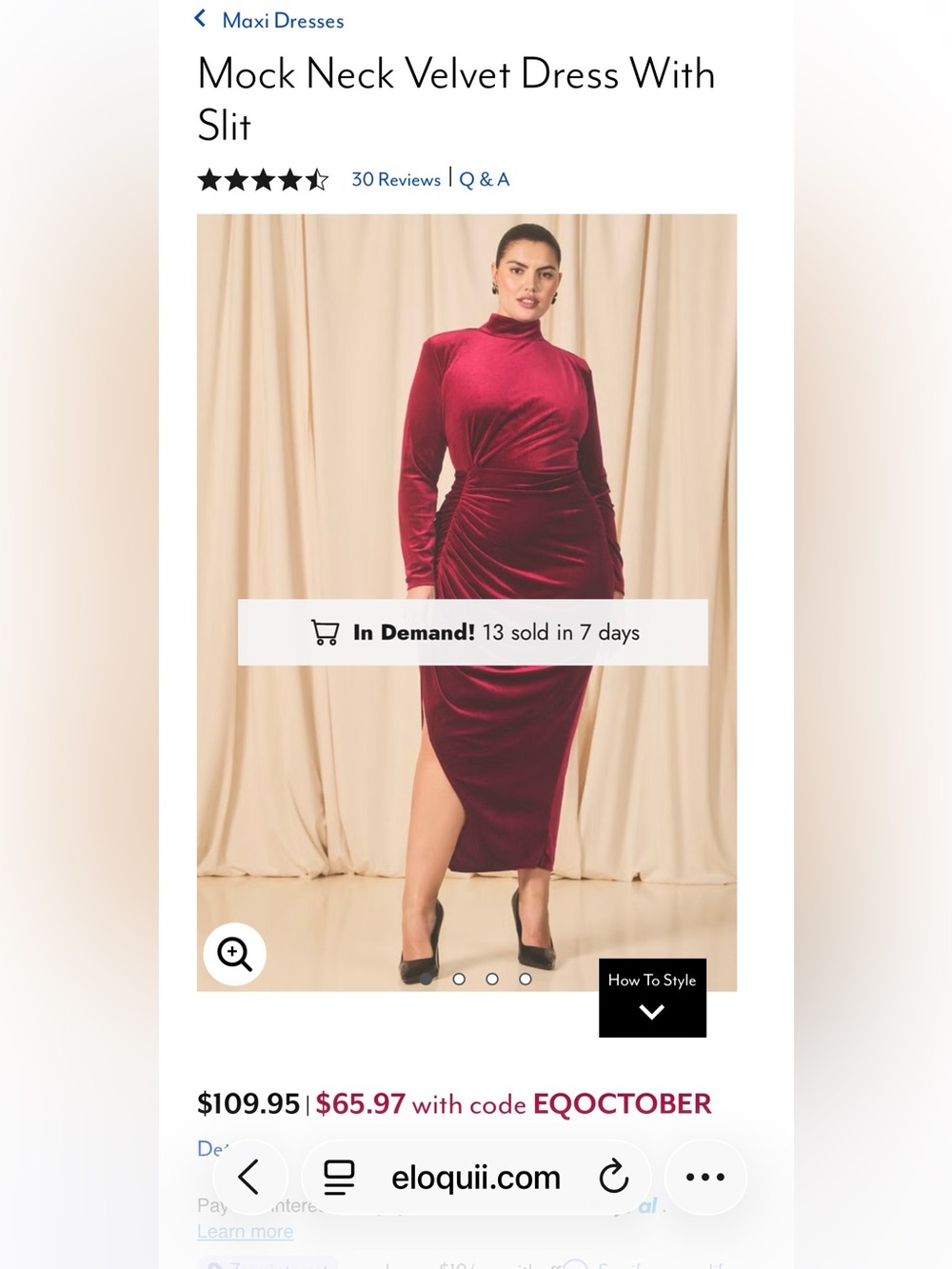 Eloquii Velvet Long-Sleeve Midi Dress in Deep Wine